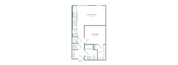a floor plan of a small apartment with a bedroom and a living room