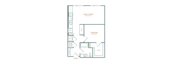 a floor plan of a small apartment with a bedroom and a living room