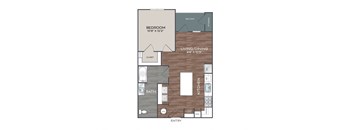 a floor plan of a studio apartment with a bedroom and a living room