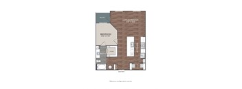 a floor plan of a studio apartment with a bedroom and a balcony