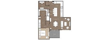 A detailed floor plan of a house with a living room, dining room, kitchen, and bathroom.