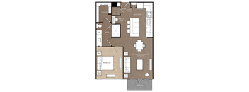 A floor plan of a house with a living room, dining room, kitchen, and bathroom.