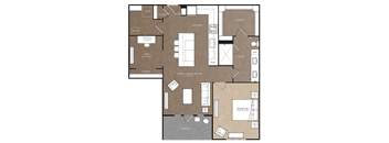 A floor plan of a house with a living room, kitchen, and bathroom.