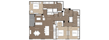 A detailed floor plan of a house with labeled rooms and furniture.