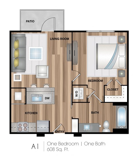a floor plan of one bedroom with a bathroom and a living room