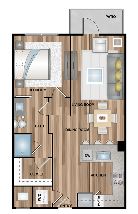 a floor plan of a living room with a bedroom and a dining room