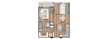 a floor plan of a living room with a bedroom and a dining room