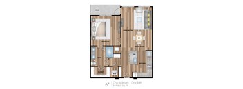 a floor plan of our one bedroom floor plan with a bathroom and a living room