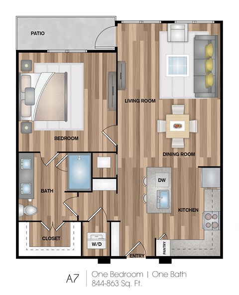 a floor plan of our one bedroom floor plan with a bathroom and a living room