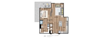 a floor plan of a one bedroom apartment with a bathroom and a living room