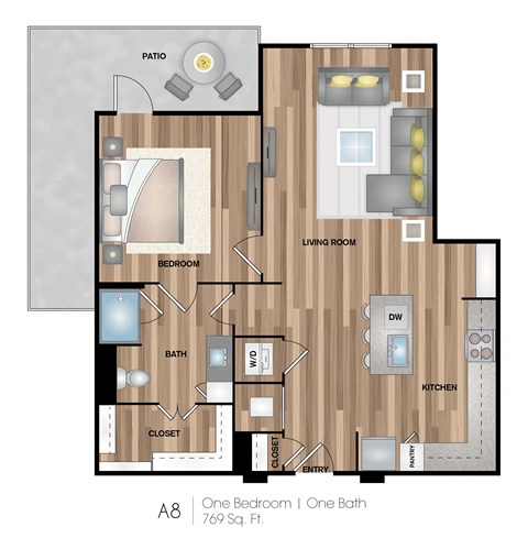 a floor plan of a one bedroom apartment with a bathroom and a living room