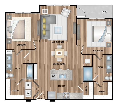 a drawing of a floor plan with bedrooms and baths
