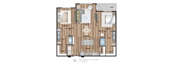 a floor plan of two bedrooms with a bathroom and a living room