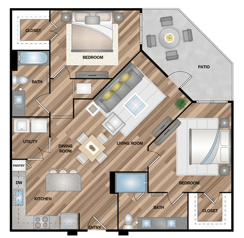a 3d rendering of a floor plan of a house