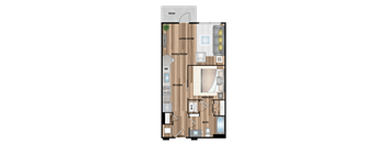 a floor plan of a room with a bedroom and a living room
