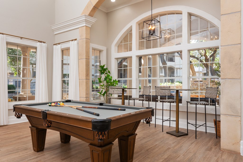 the preserve at ballantyne commons pool table and bar in the resident clubhouse  at Hayden on West Ave, San Antonio