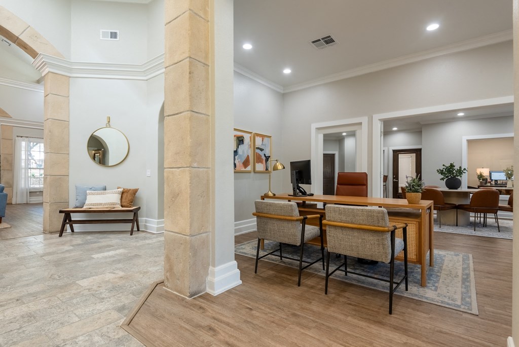 a dining room and living room with a table and chairs  at Hayden on West Ave, San Antonio, TX