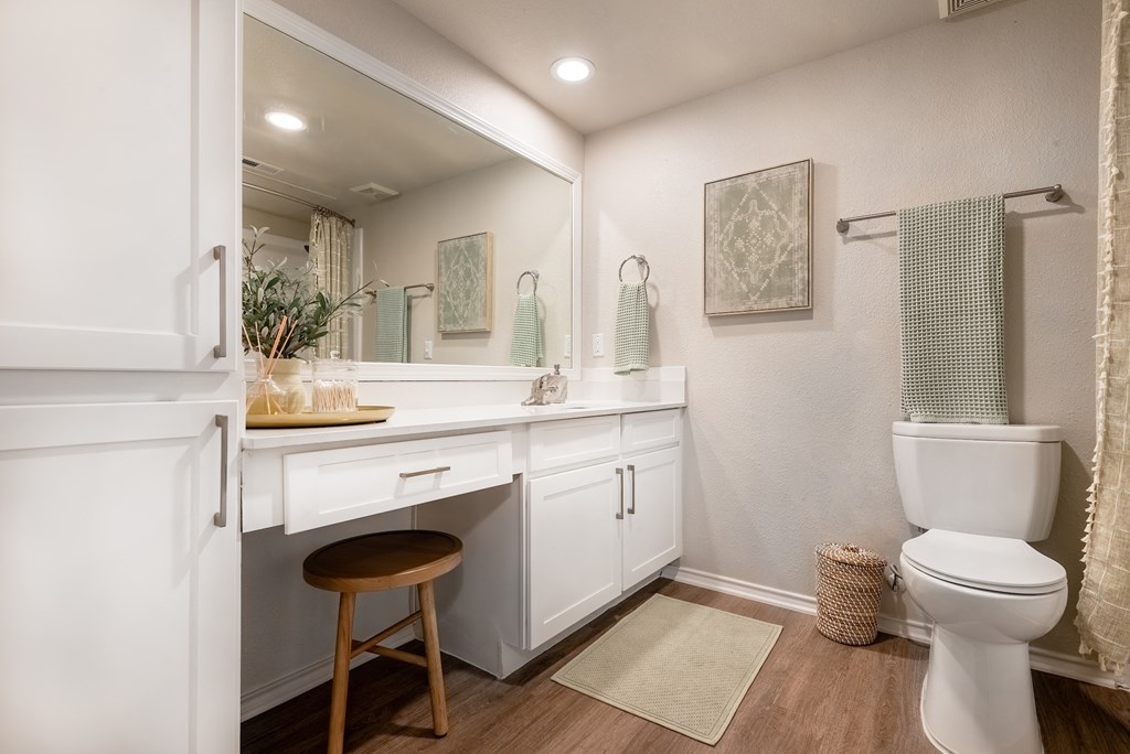 a bathroom with a toilet and a sink and a mirror  at Hayden on West Ave, San Antonio