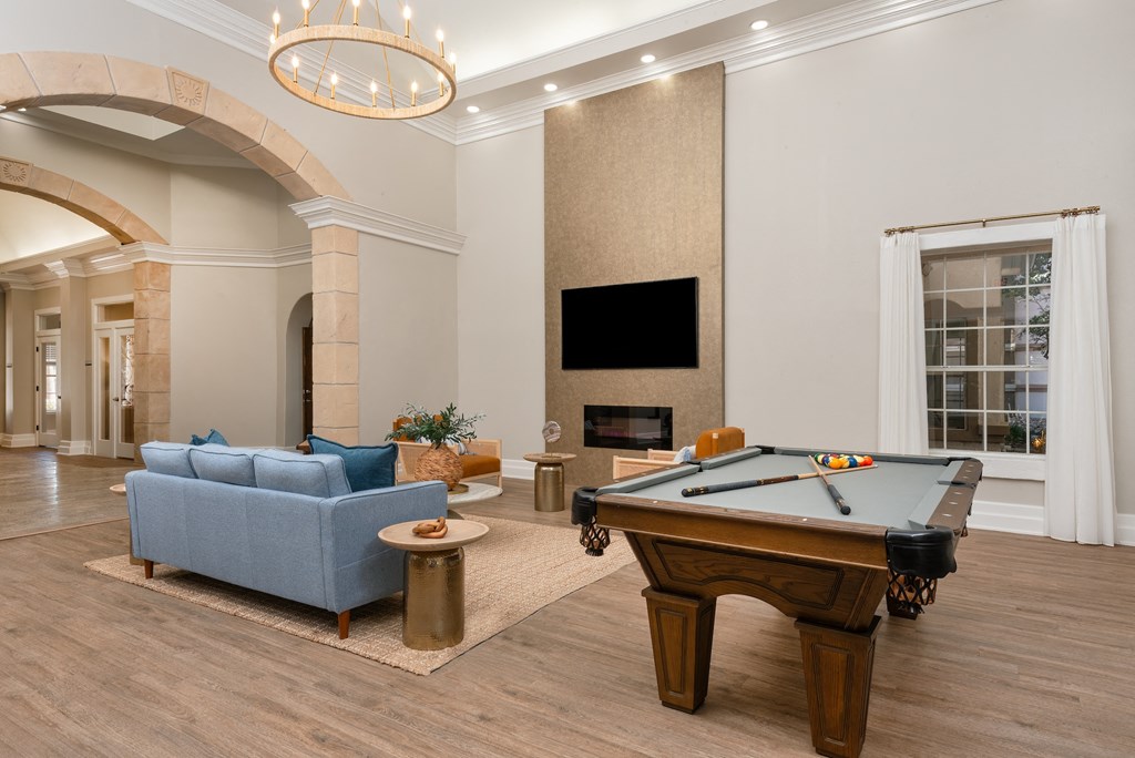 the preserve at ballantyne commons community room with pool table  at Hayden on West Ave, San Antonio, TX