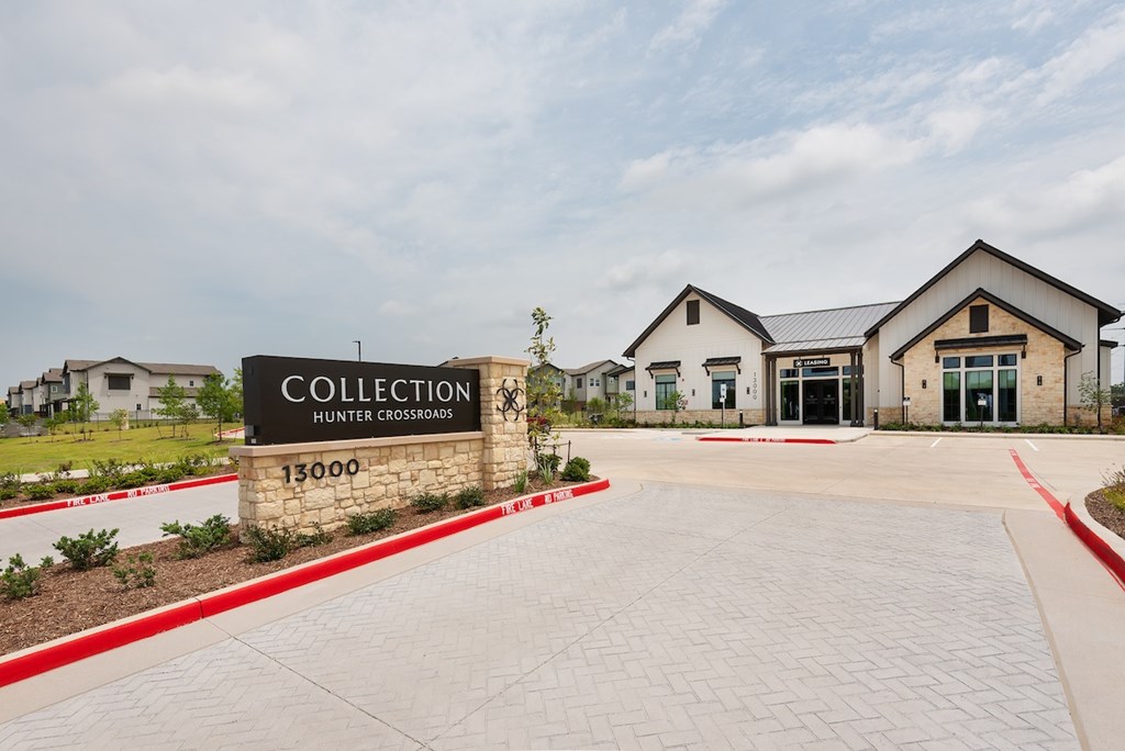 The entrance to a building named Collection Hunter Crossroads.