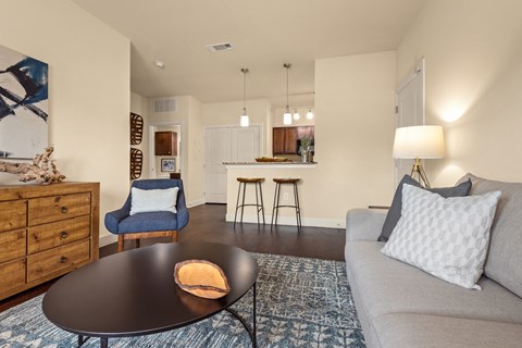 a living room with a couch and a coffee table