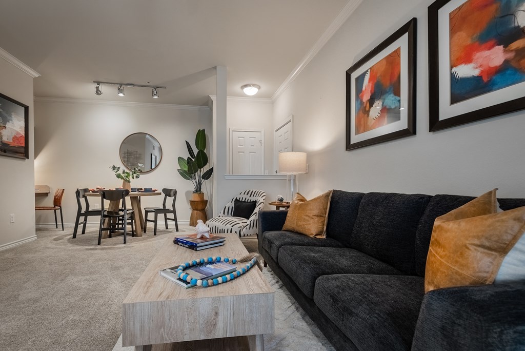 a living room with a couch and a coffee table