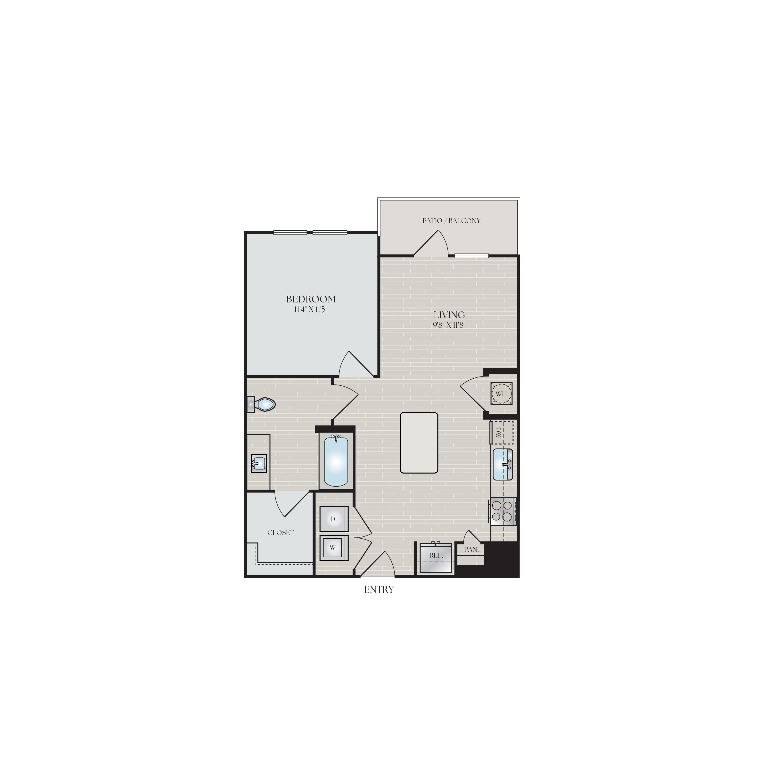 A floor plan of a property with a living room, kitchen, and bathroom.