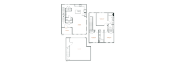 a floor plan of a two story house with a garage and a porch
