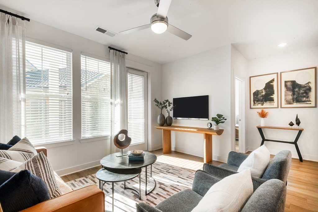 a living room with a couch and a coffee table