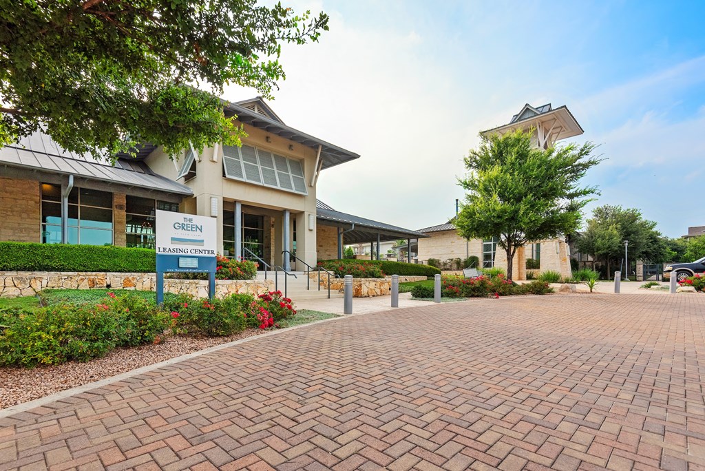 a large building with a sign in front of it