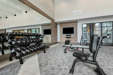 the gym at the enclave at woodbridge apartments in sugar land, tx