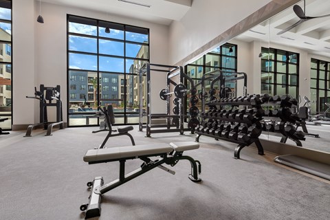 a fitness center with treadmills and other exercise equipment