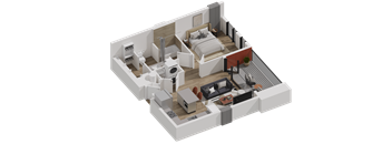 52 TEN A1 1 Bed | 1 Bath Floorplan