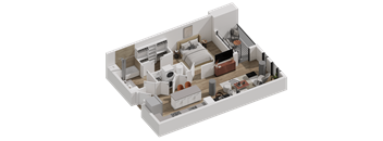 52 TEN A3 Floorplan, 1 bed 1 bath