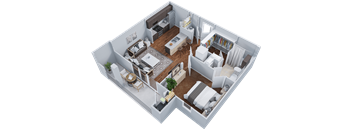 a 3d floor plan of a bedroom and living room