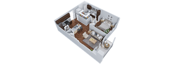a 3d floor plan of a house with a bedroom and a living room