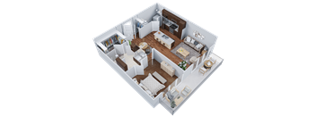 a 3d floor plan of a living room and dining room