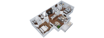 3d floor plan of a bedroom and living room