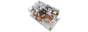 a 3d floor plan of a house with a bedroom and a living room