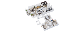 a rendering of a 3d floor plan of a house
