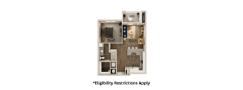 A diagram of a house layout with a living room, kitchen, and bathroom.