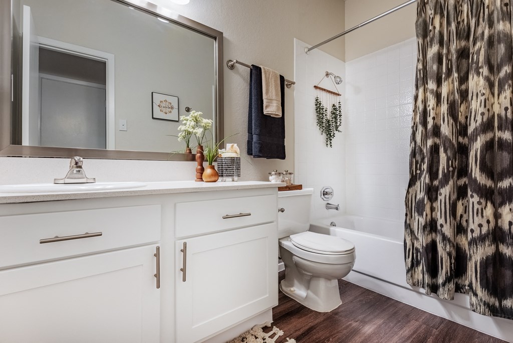 a bathroom with a shower and a toilet and a sink
