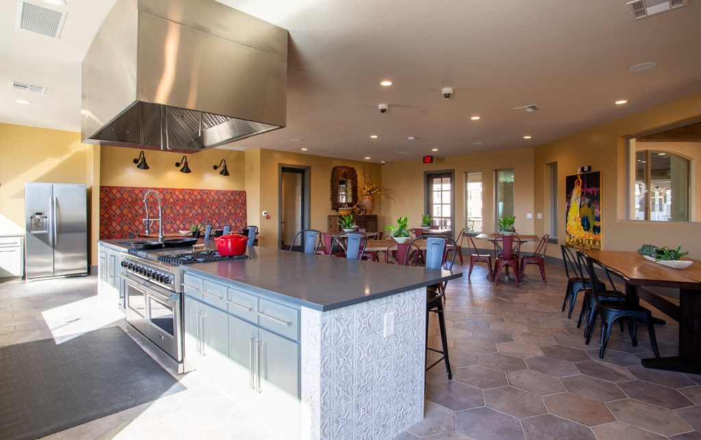 kitchen area at mela's luxury apartments