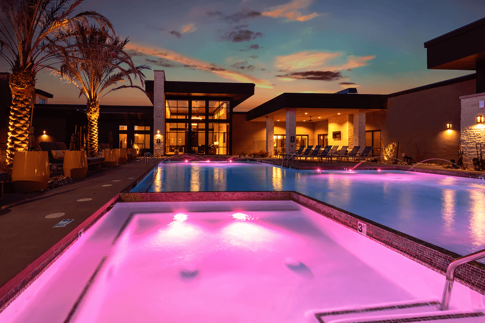 Pool Area at Night at Escape at Arrowhead's Apartments in Glendale, AZ