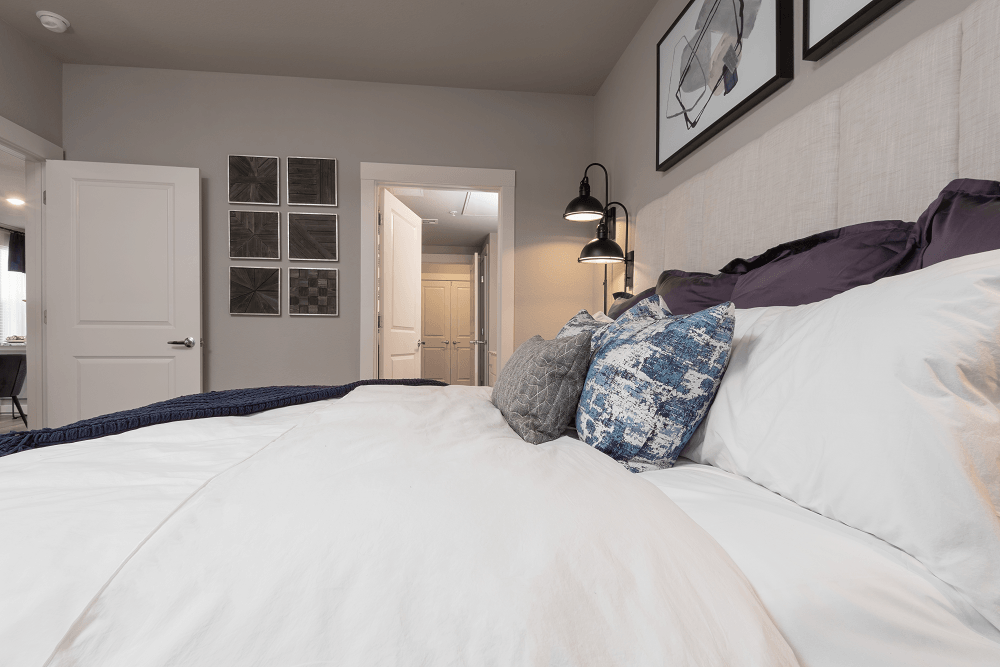 fully furnished bedroom of an apartment at escape at arrowhead