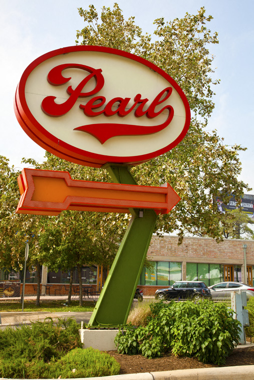Pearl Brewery Directional Sign at Broadway & Pearl Parkway at The Can Plant Residences at Pearl, Texas, 78215
