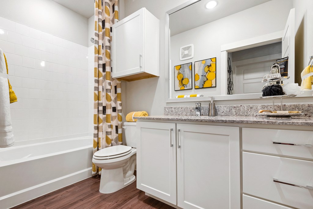 bathroom of an apartment at ironridge at hill country village