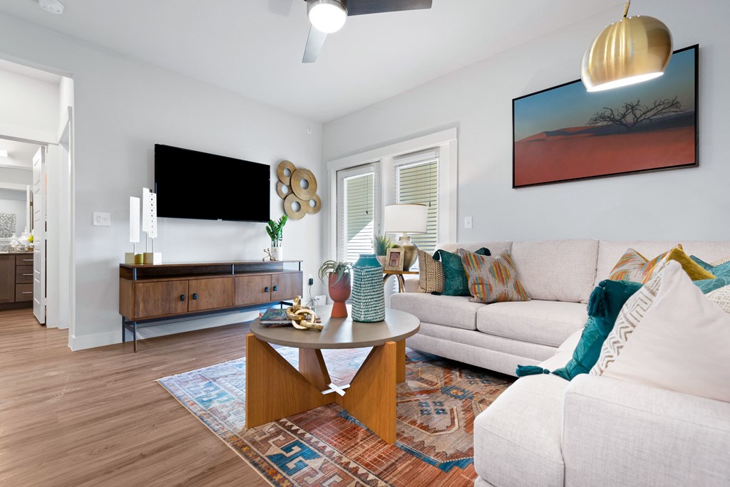 living room area of an apartment at ironridge