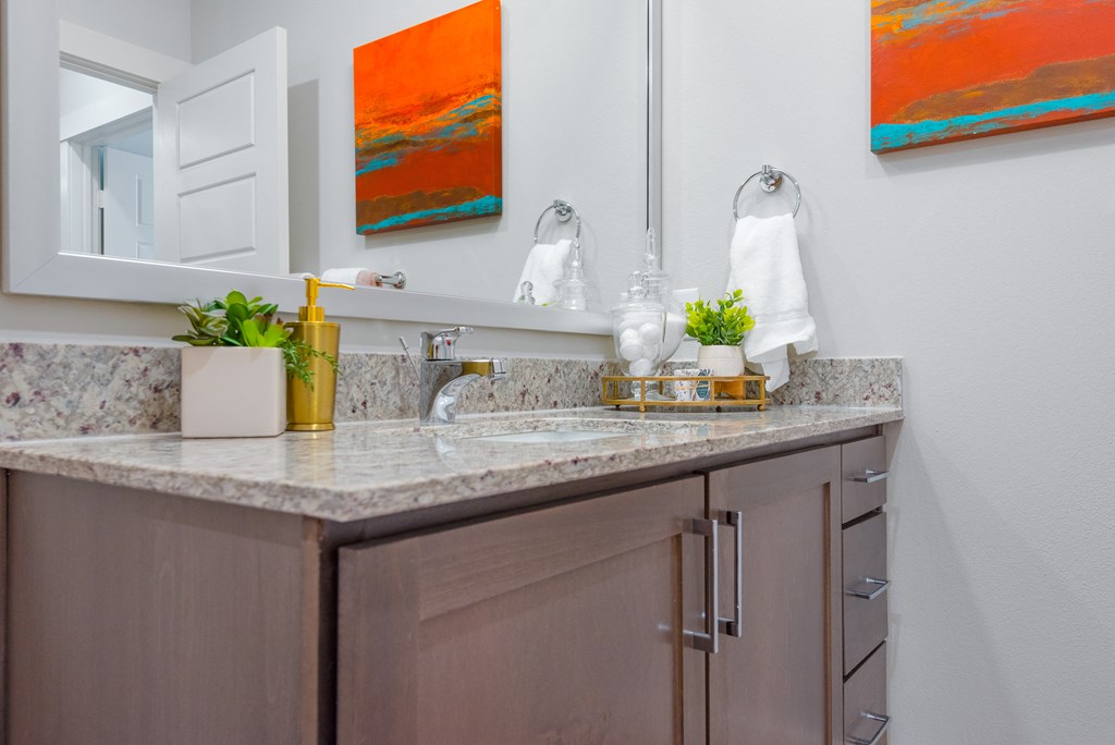 bathroom sink of an apartment at ironridge