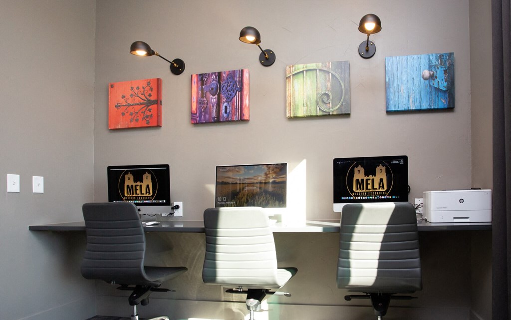 media room at mela's luxury apartments in san antonio